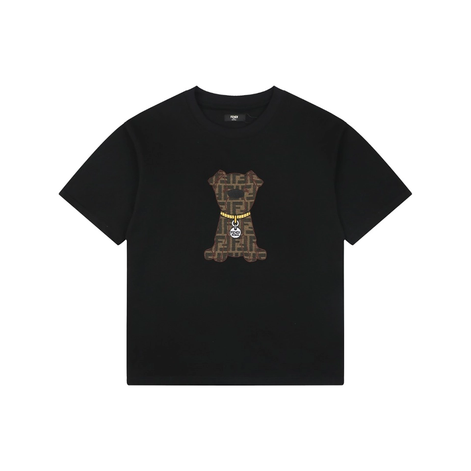 F Monogram Dog Embroidered T-Shirt (White/Black)