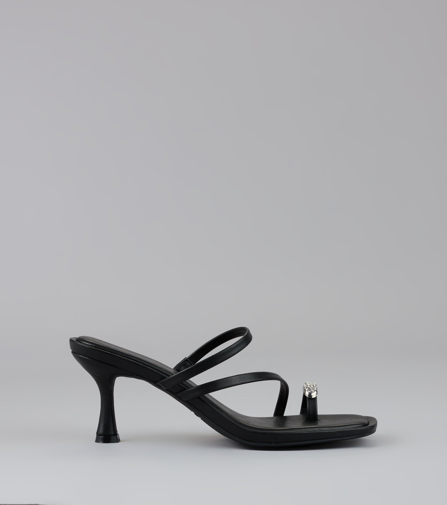 Lowkey Luxe Rhinestone Strappy Kitten Heel Mules