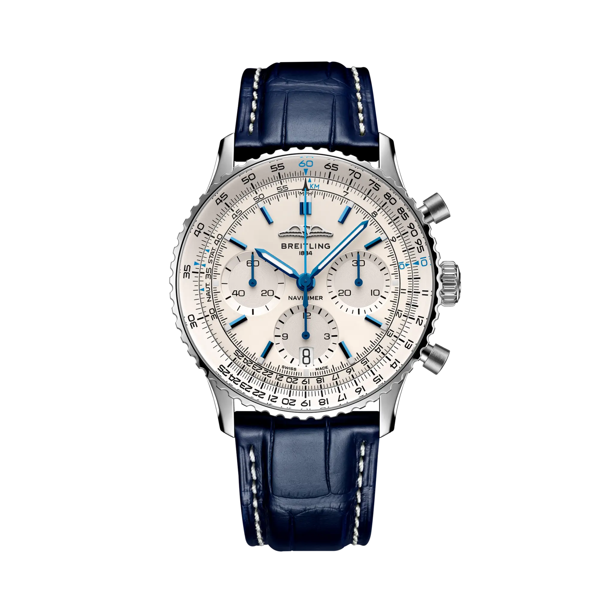 [2026 Mirror Grade]Breitling Navitimer B01 Chronograph 41 Silver Dial Blue Strap AB0139A71G1P1