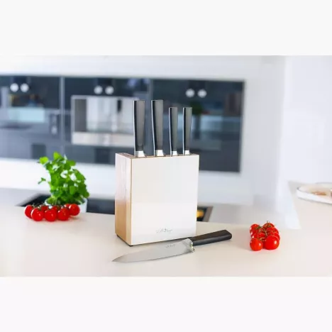 MARKA VIALLI DESIGN Zestaw 5 noży kuchennych w bloku VIALLI DESIGN FINO biały