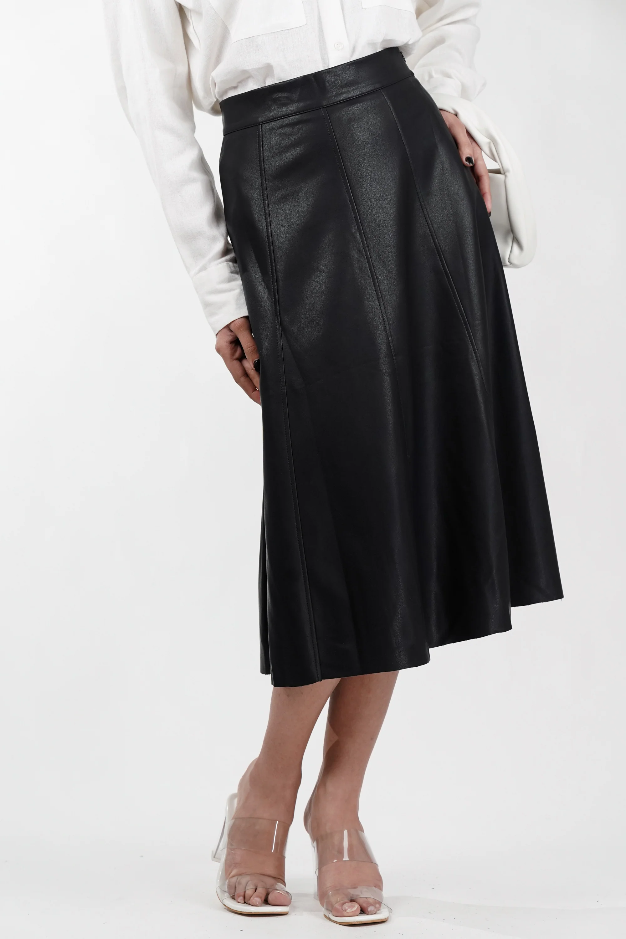Black Panelled Edge Leather Skirt