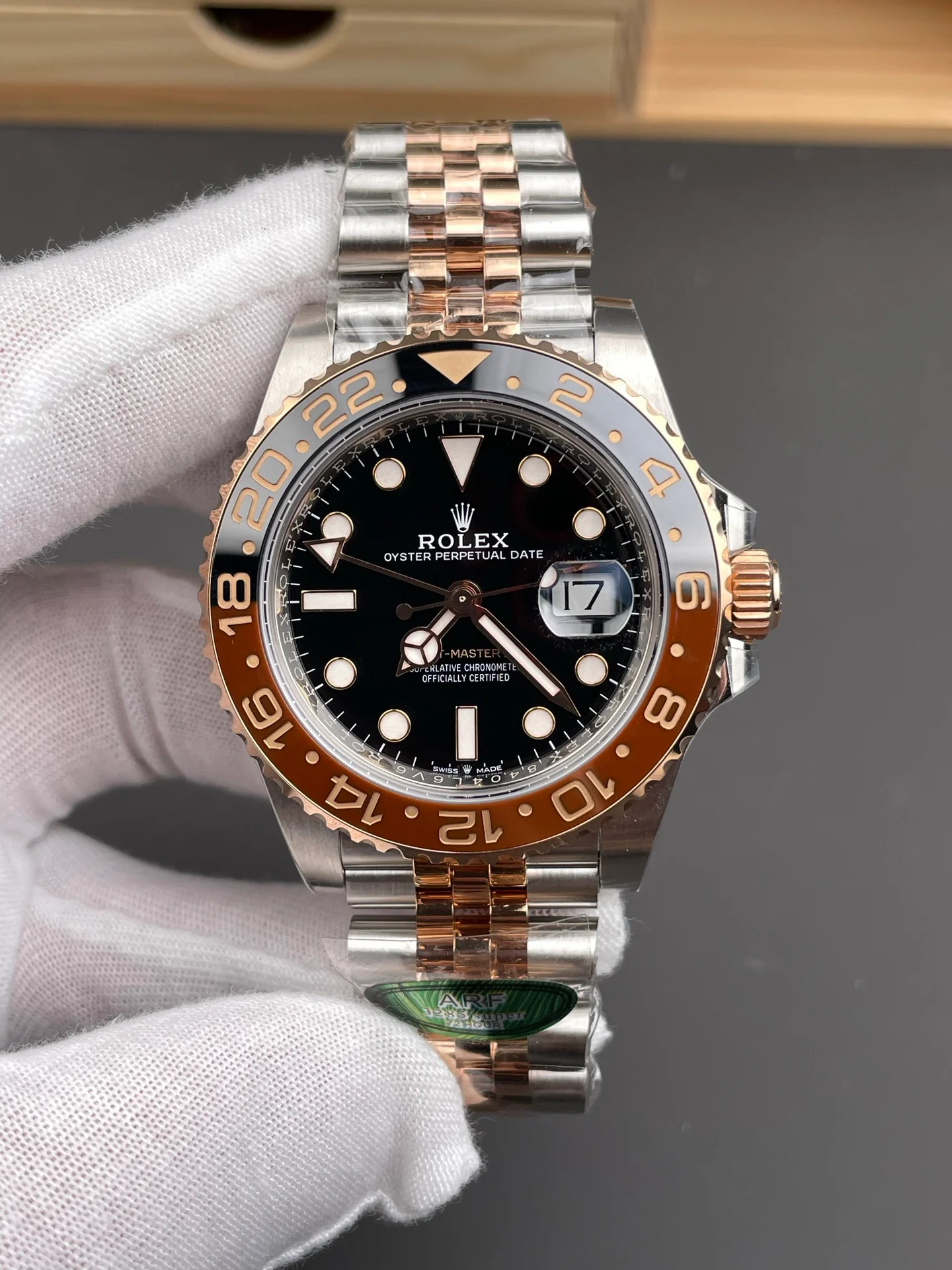 Two-Tone Rose Gold GMT Rootbeer Bezel