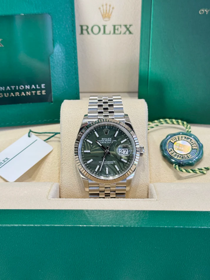 [2026 Mirror Grade]RLX  Datejust 36mm 126234-0047 Olive Green Palm Motif Dial Jubilee Stainless Steel Watch