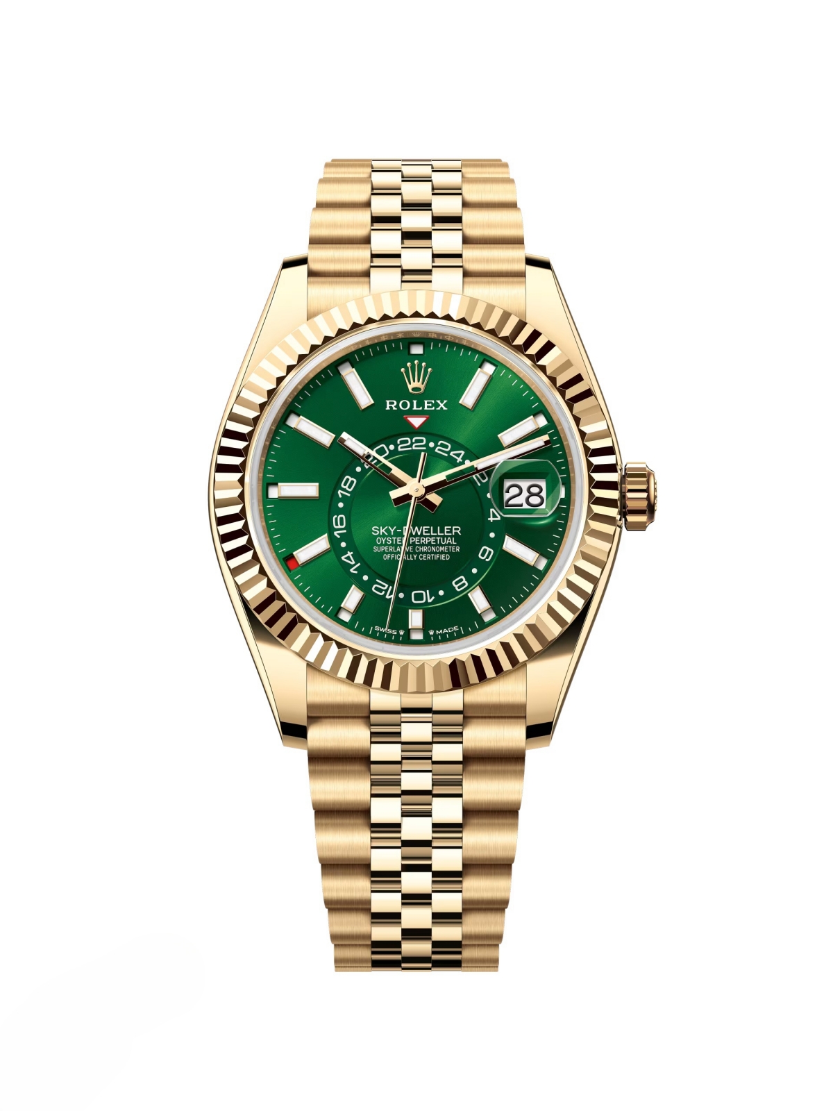 [2026 Mirror Grade]RLX  Sky-Dweller 42mm Yellow Gold Bright Green Dial Jubilee - 336938 - New 2025 Release