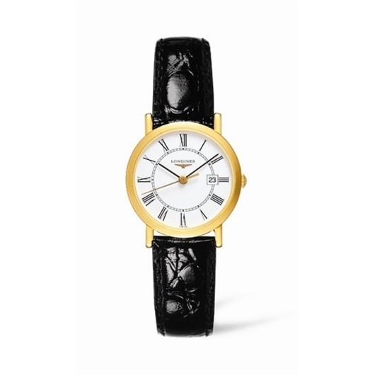 [2026 Mirror Grade]Longines Women's L42796112 La Grandes Classiques Flagship 18kt Yellow Gold Black Leather Watch