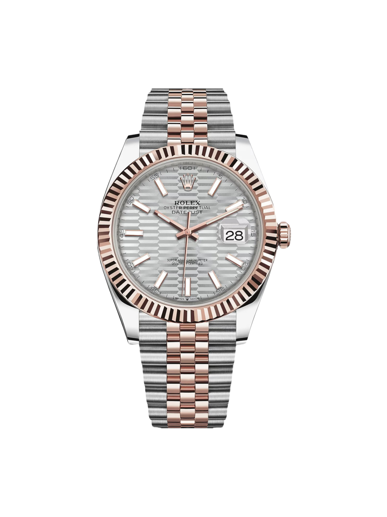 [2026 Mirror Grade]RLX Datejust 41mm 126331 Silver Fluted Motif Dial Two Tone Stainless Steel & 18K Rose Gold Jubilee Bracelet Men's Watch