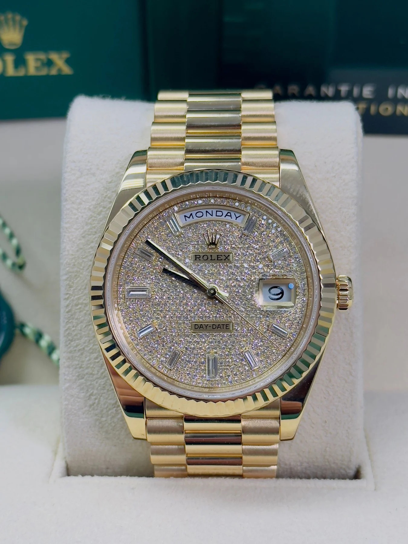 [2026 Mirror Grade]RLX Yellow Gold President Day Date 40mm Diamond Pave Dial - 228238