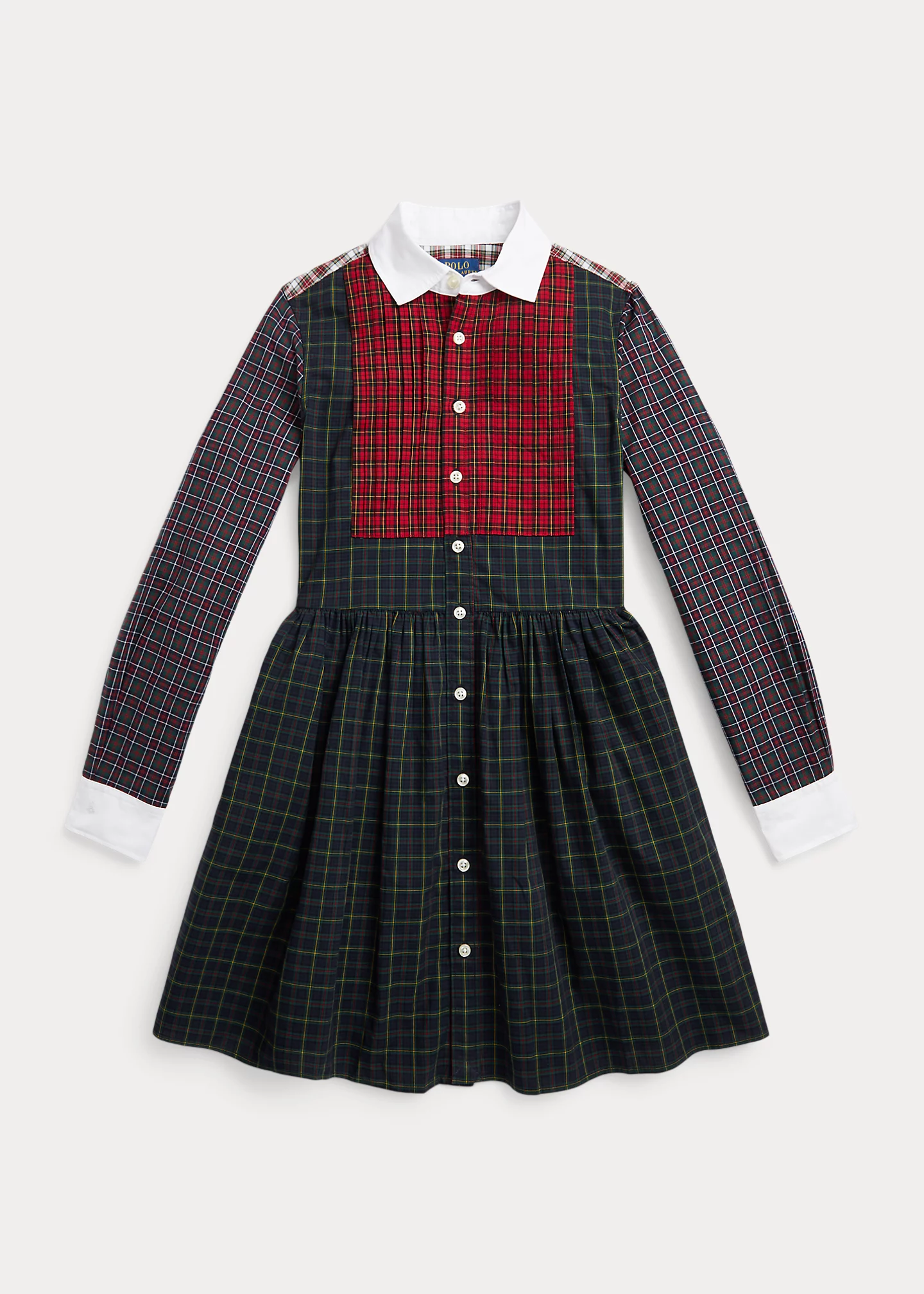 Mixed-Plaid Cotton Shirtdress