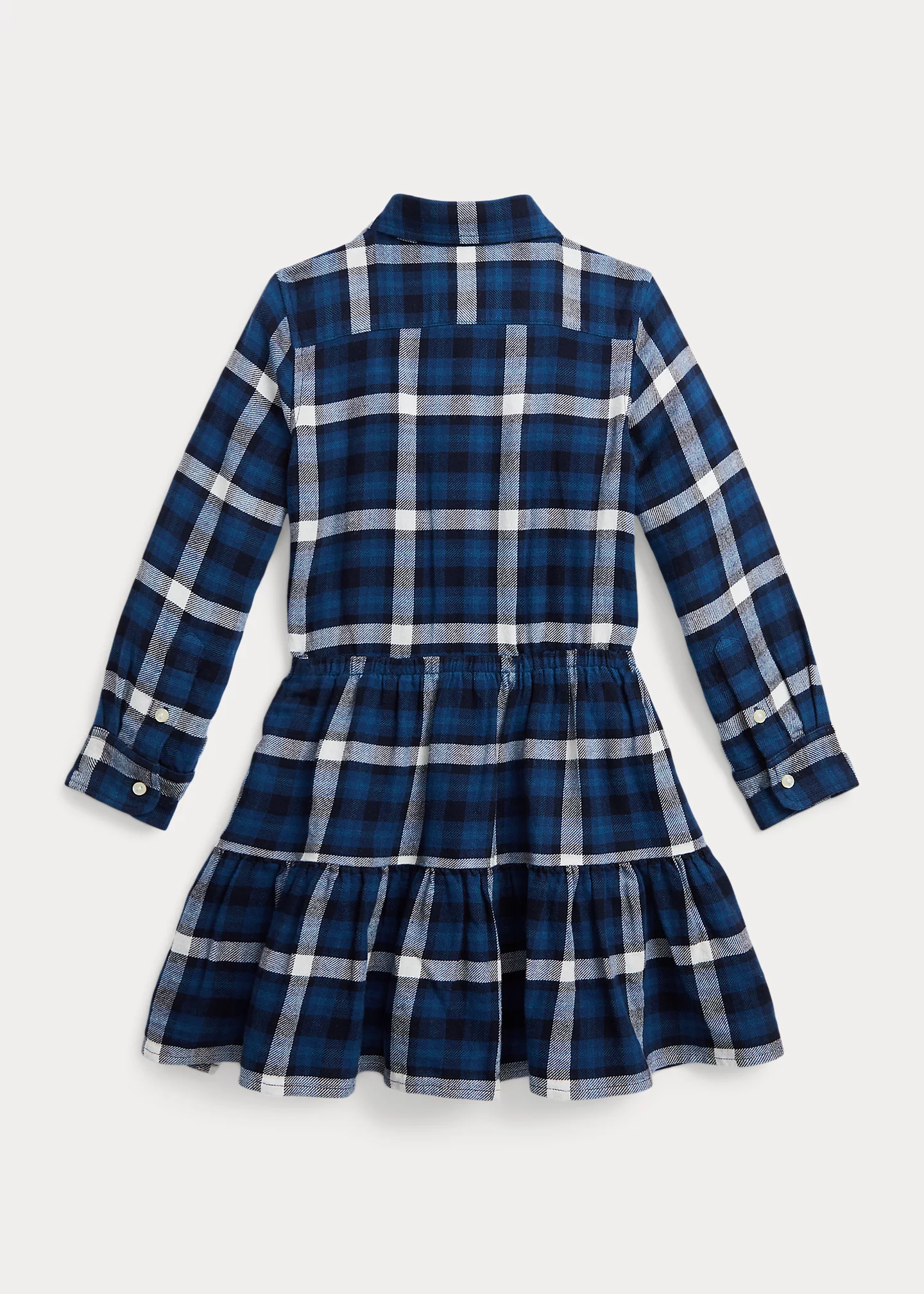 Plaid Tiered Cotton Flannel Shirtdress