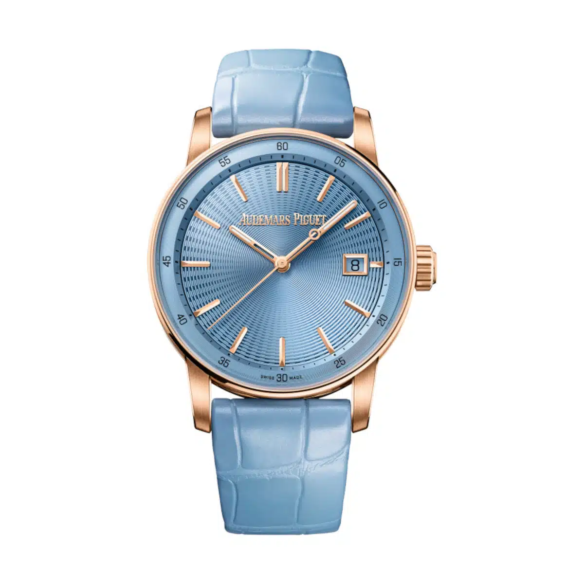 [2026 Mirror Grade]Audemars Piguet Code 11.59 Selfwinding Pink Rose Gold Light Blue Dial 38mm Leather Strap | 77410OR.OO.A344CR.01