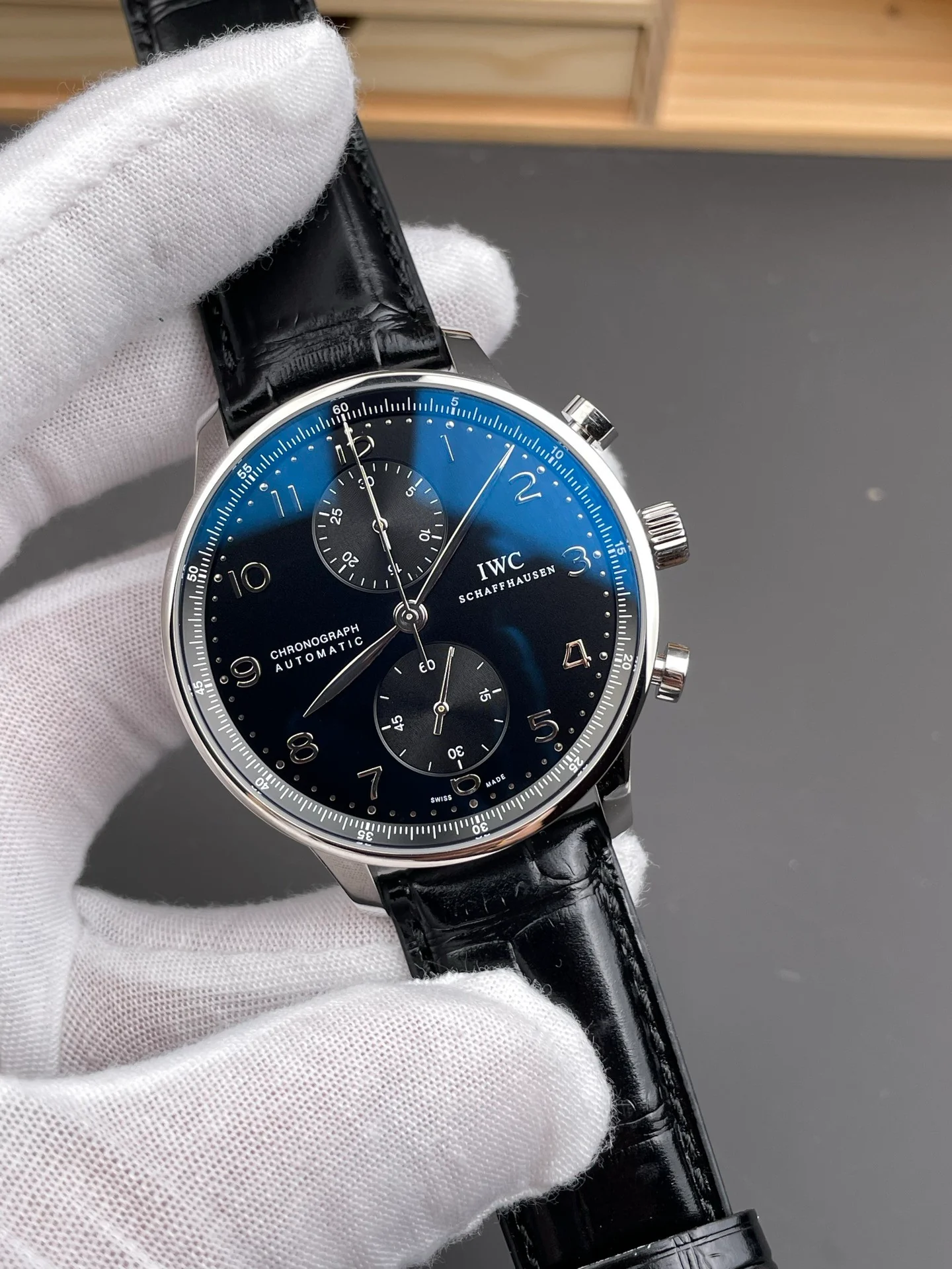 Portuguese Chronograph Black Dial Solid Case Back