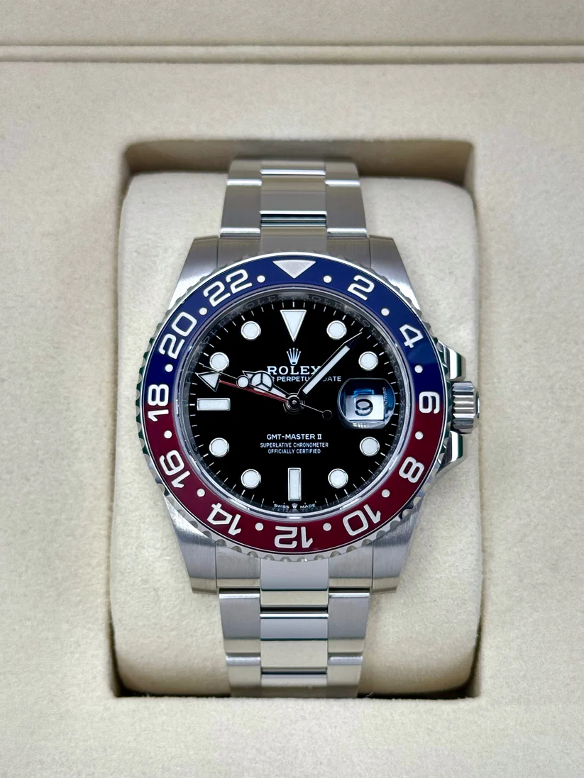 [2026 Mirror Grade]RLX Steel GMT-Master II 40 Watch - Blue And Red Pepsi Bezel - Black Dial - Oyster Bracelet  | Ref 126710blro-0002