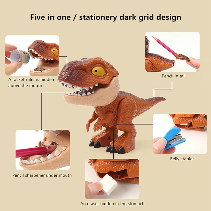 🔥Back to School Promotion Hot Sale-49% OFF🦕5 in 1 Dinosaur-themed Stationery Funny Toy for Kids