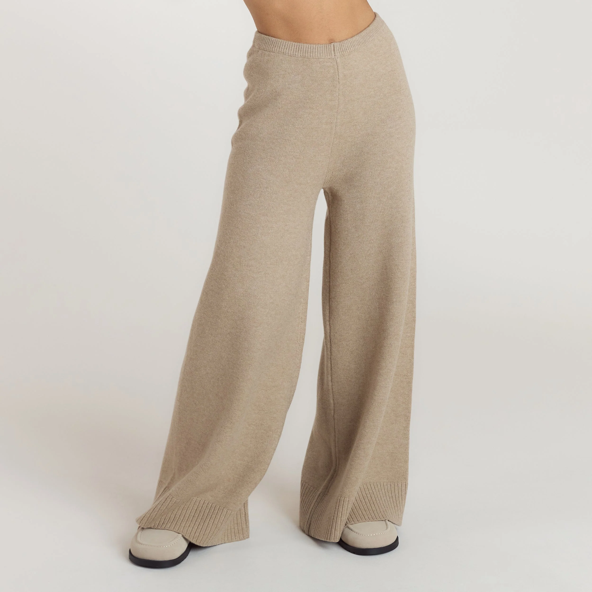 Ribbed Hem Knitted Trousers - Mink