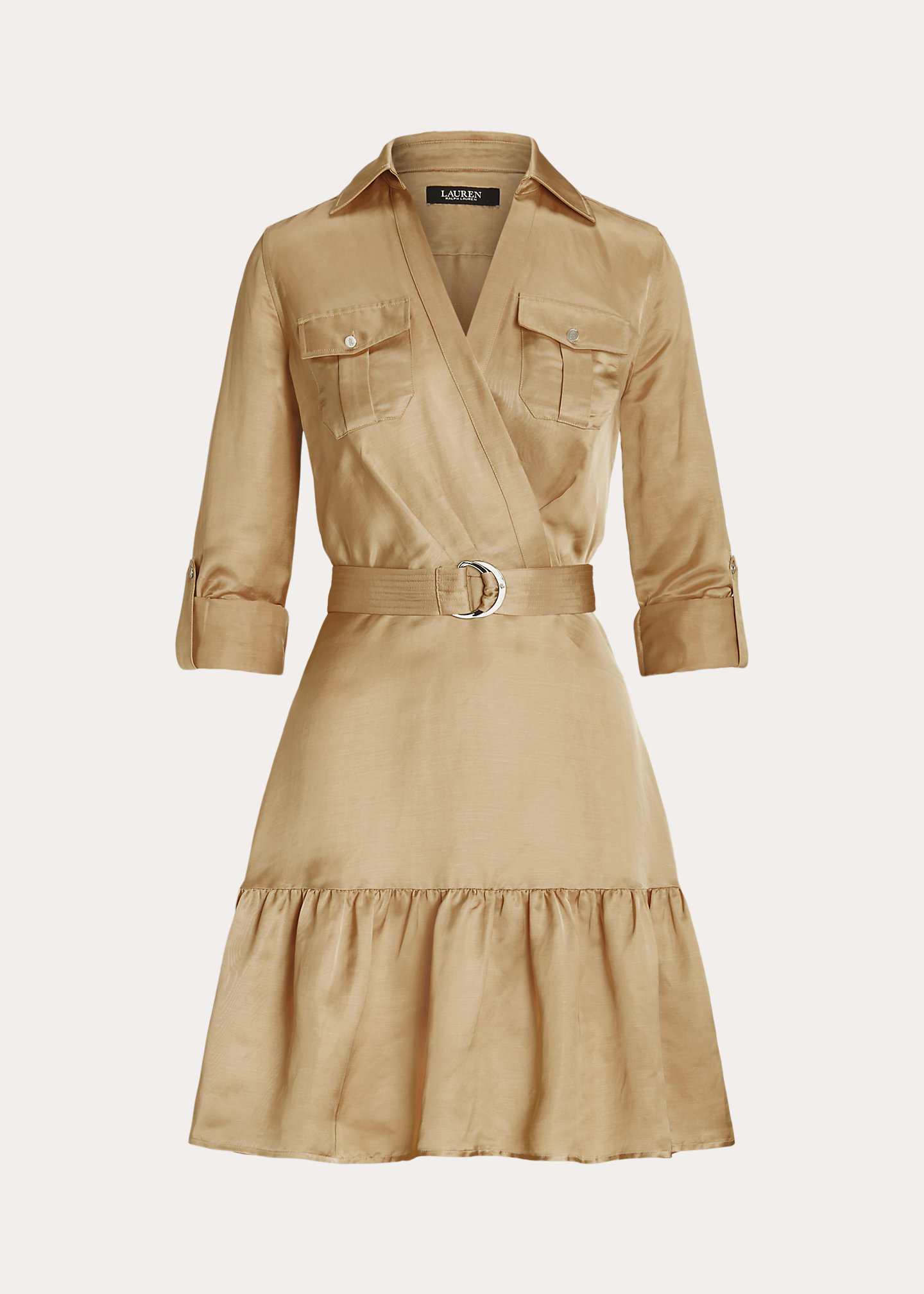 Belted Satin Shantung Shirtdress