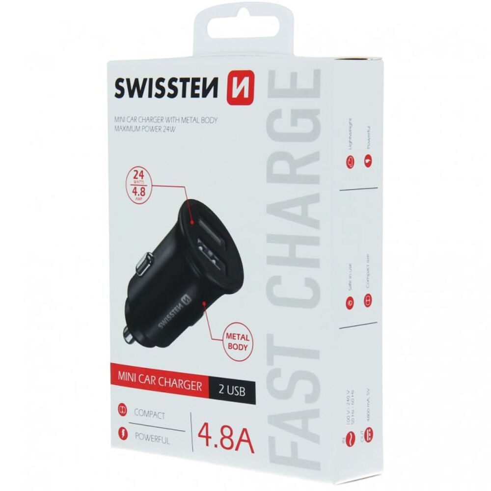 SWISSTENŁadowarka samochodowa Swissten, 2 x USB-A, 2,4 A