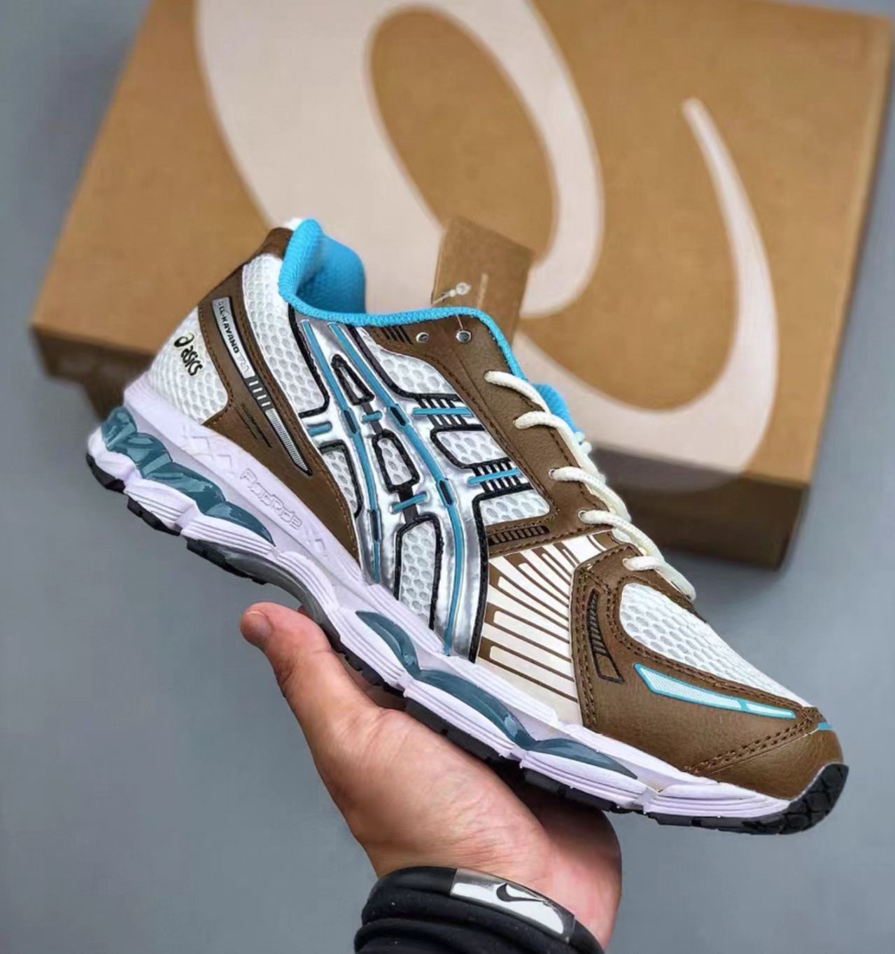 ASICS Gel-Kayano Brown White Light Blue Silver