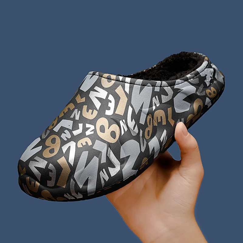 Men Slippers Winter Shoe Home Trendy All-match Outdoor Walking Easy To Clean Fashion Water Proof Add Cotton Wear-resistant
