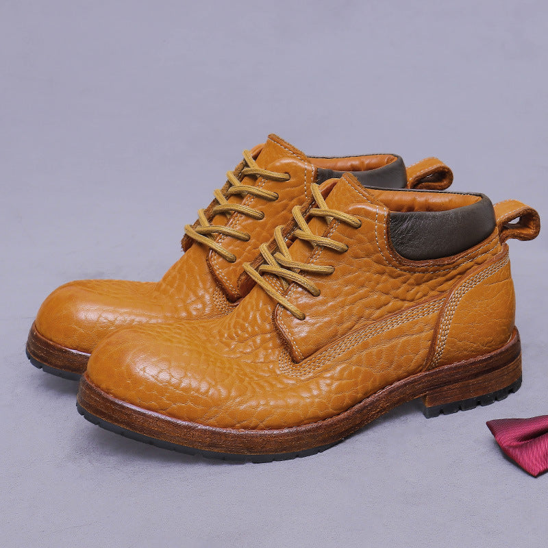 (Ships in 6 days)Men’s Cowhide Lychee Pattern Martin Boots 1570A-11B
