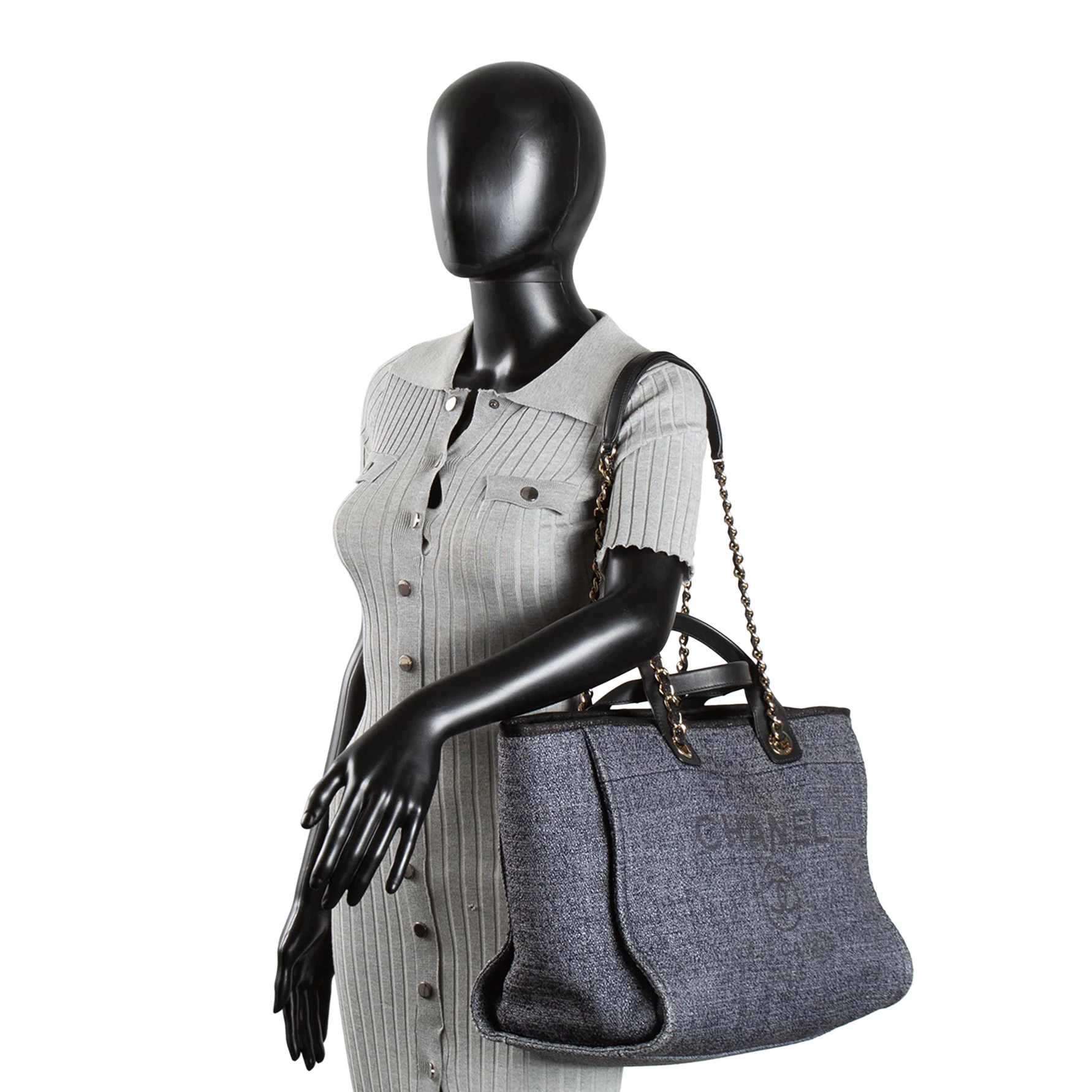 CHANEL Lurex Medium Deauville Shopping Tote - Navy