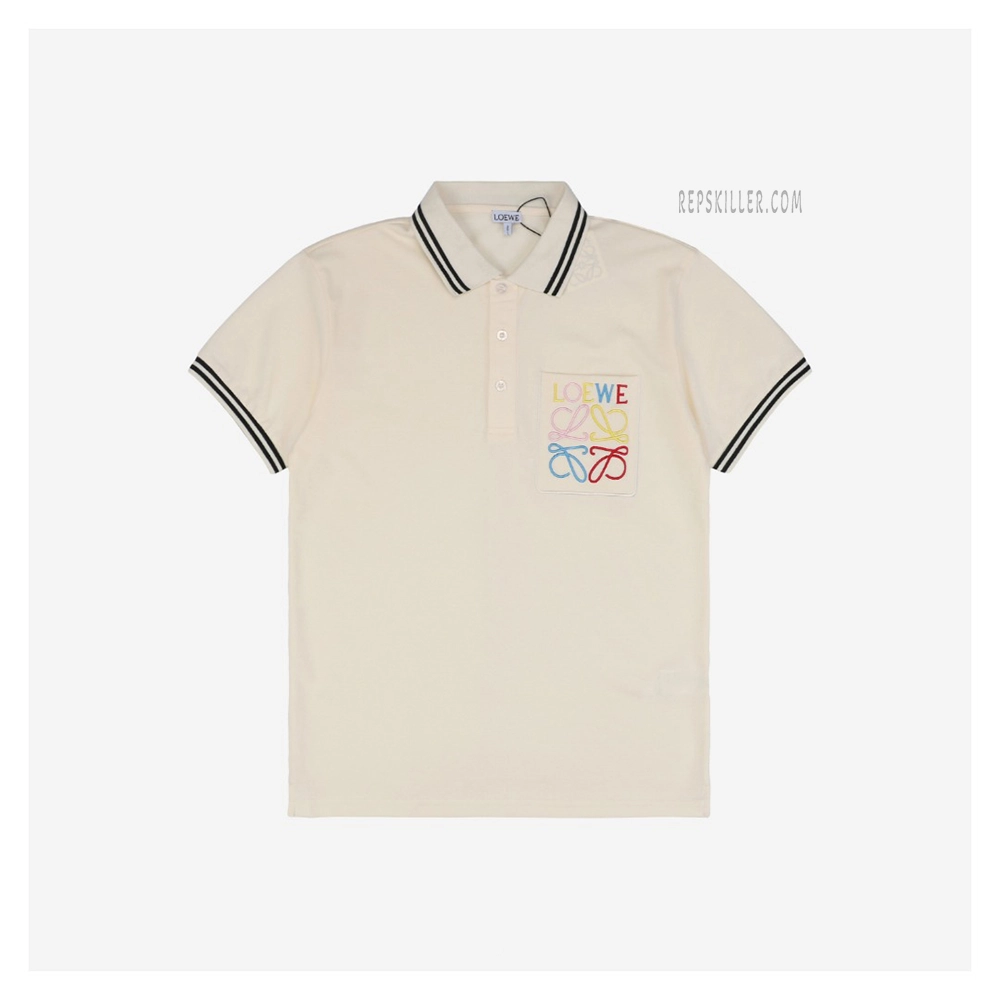 L Pocket Colorblock Floral Logo Polo T-Shirt (Black/Beige)