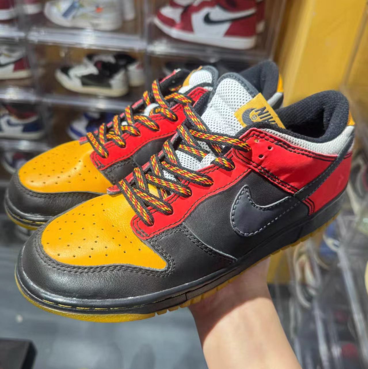 Nike Dunk Low Black Red Yellow Leather Gum Outsole