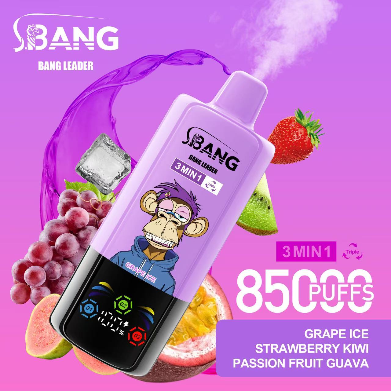 Bang Leader 85K Puffs 3-in-1 Prefilled Vape | 3 Adjustable Flavors, Rechargeable