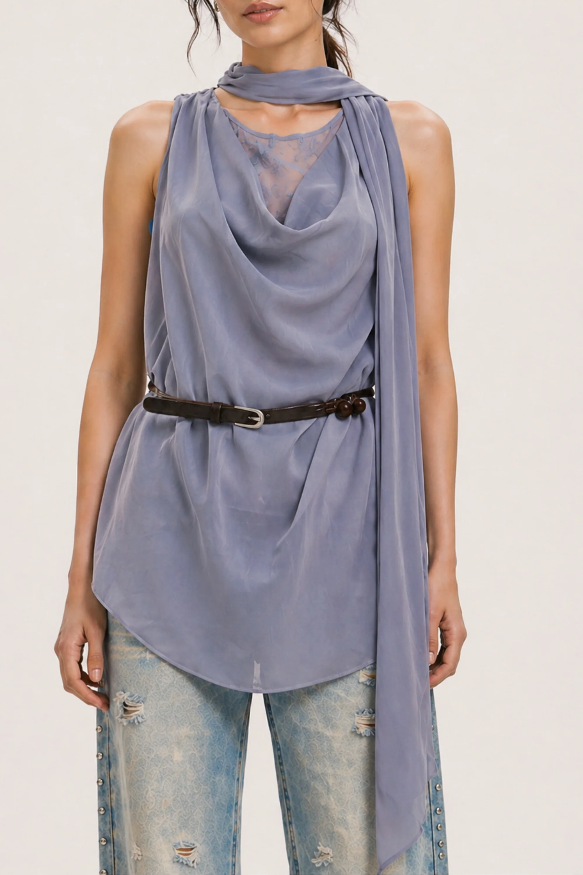 Lilac Whisper Belted Top