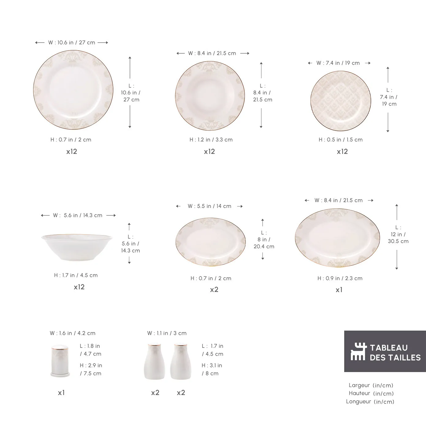 Service de table Karaca Siena pour 12 personnes, 56 pièces, New Generation Bone, avec bord doré