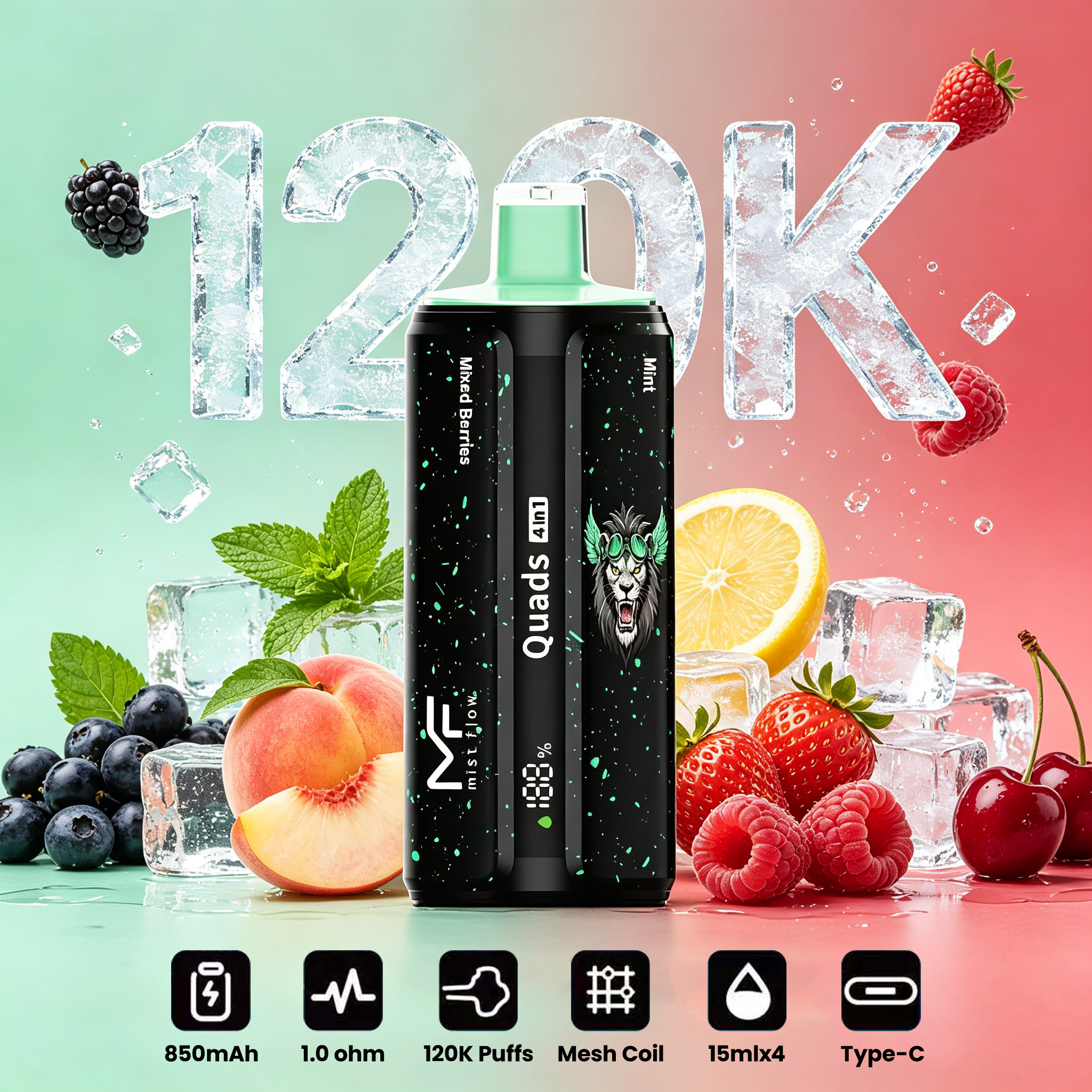 Mist Flow：Quads 4 w 1 - Popularny polski produkt, najtańszy modny produkt online, cztery smaki, 120 000 kawałków!