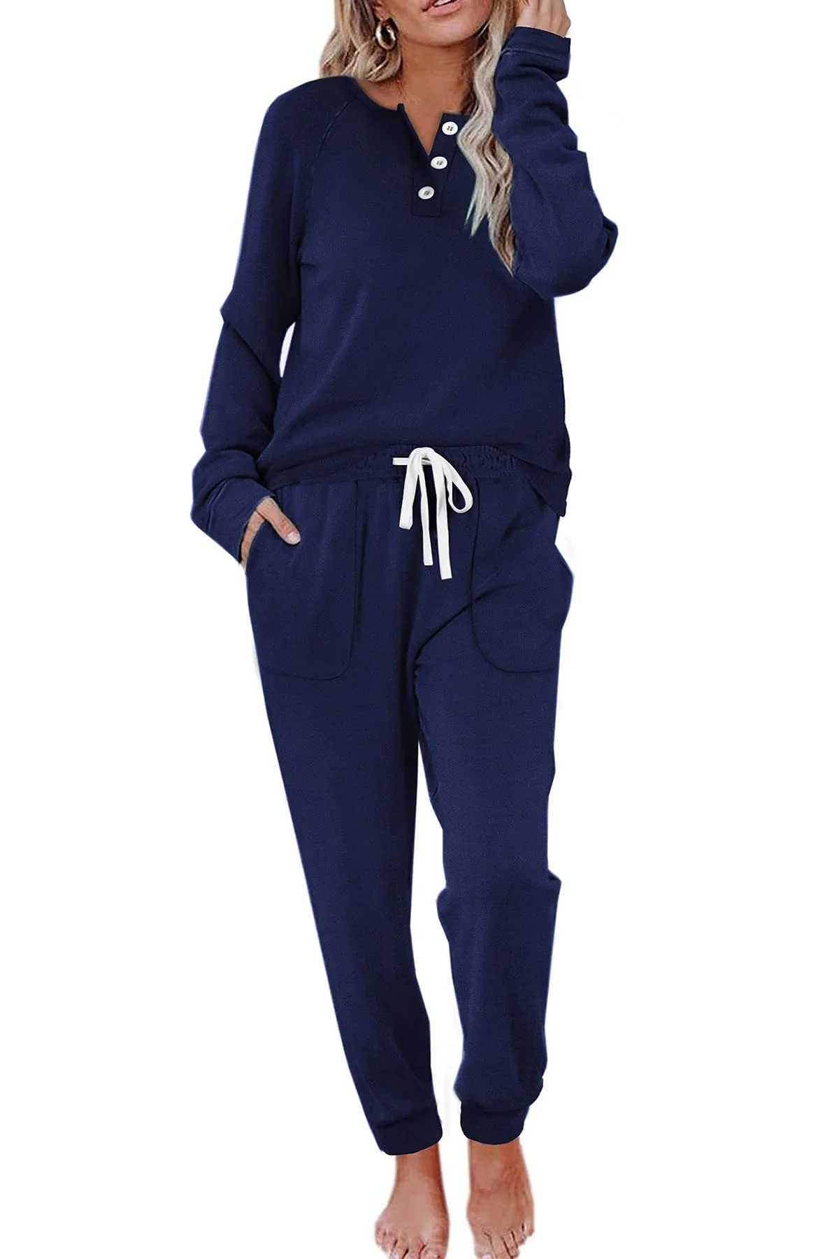2 Piece Outfits for Women Fall, Lounge Sets for Women Joggers Sweatpants Navy Blue L