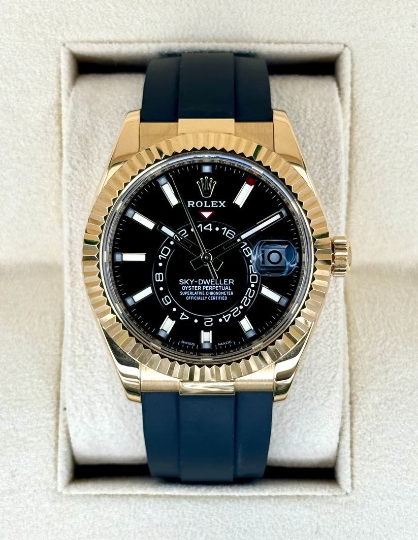 [2026 Mirror Grade]RLX  Sky-Dweller 42mm Yellow Gold Black Dial Oysterflex - 336238