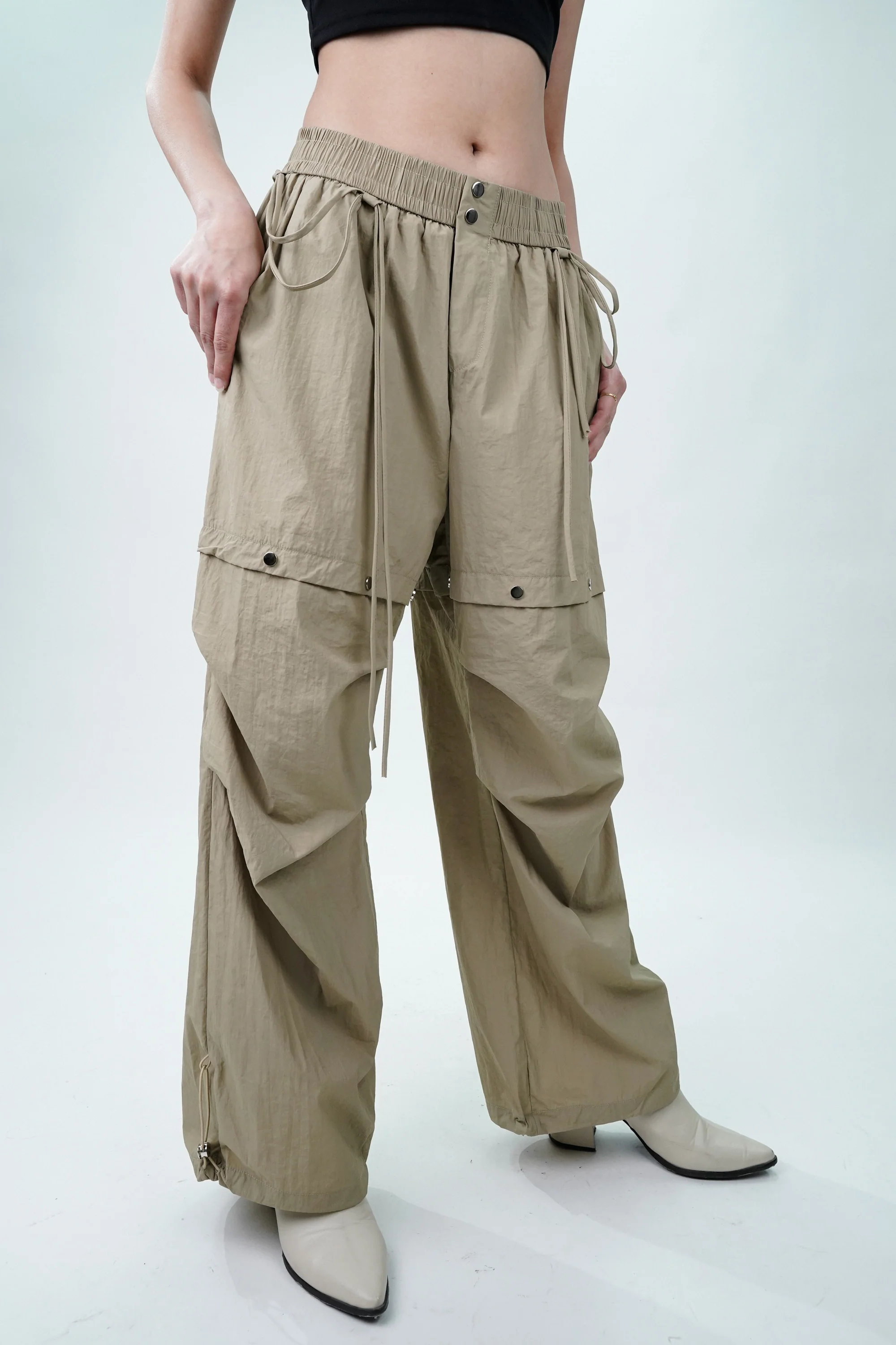 Beige Cargo Pants with Snap Buttons