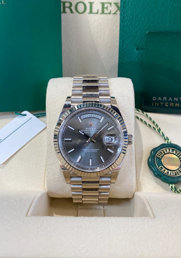 [2026 Mirror Grade]RLX  Day-Date President 40mm White Gold Grey Rhodium Index Dial - 228239