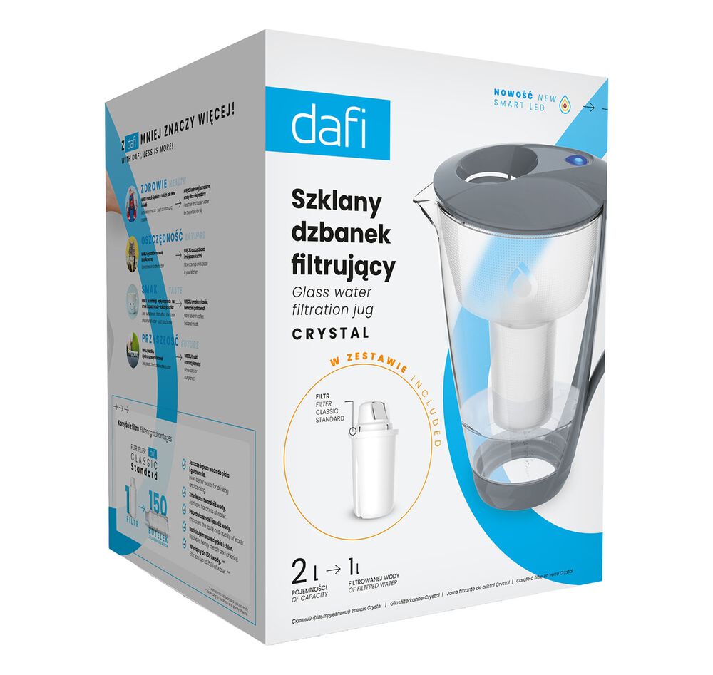 DAFI Dzbanek filtrujący szklany Dafi Crystal, 2 l, szary, Classic LED