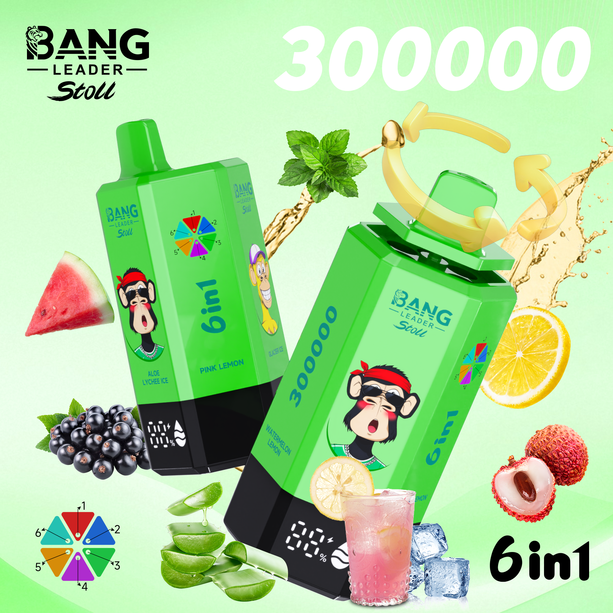 Bang Leader Stoll 300K Puffs 6-in-1 Prefilled Vape | Multi-Flavor,  Rechargeable
