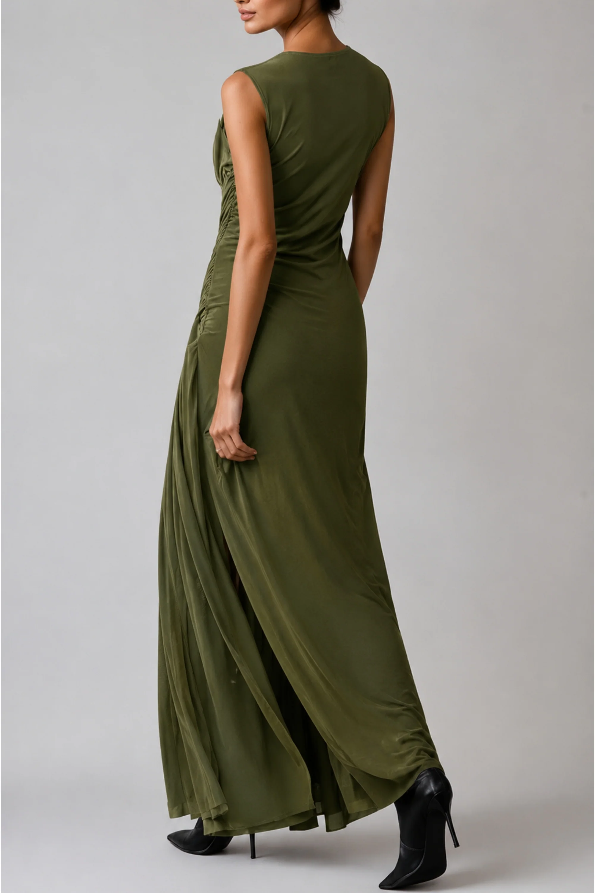 Olive Braided Slit Maxi Dress
