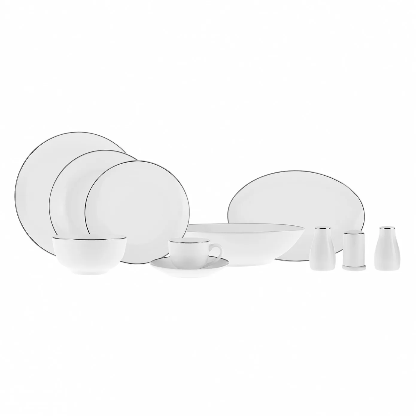 Service de table Karaca Rowan pour 12 personnes, 69 pièces, New Generation Bone, platinum