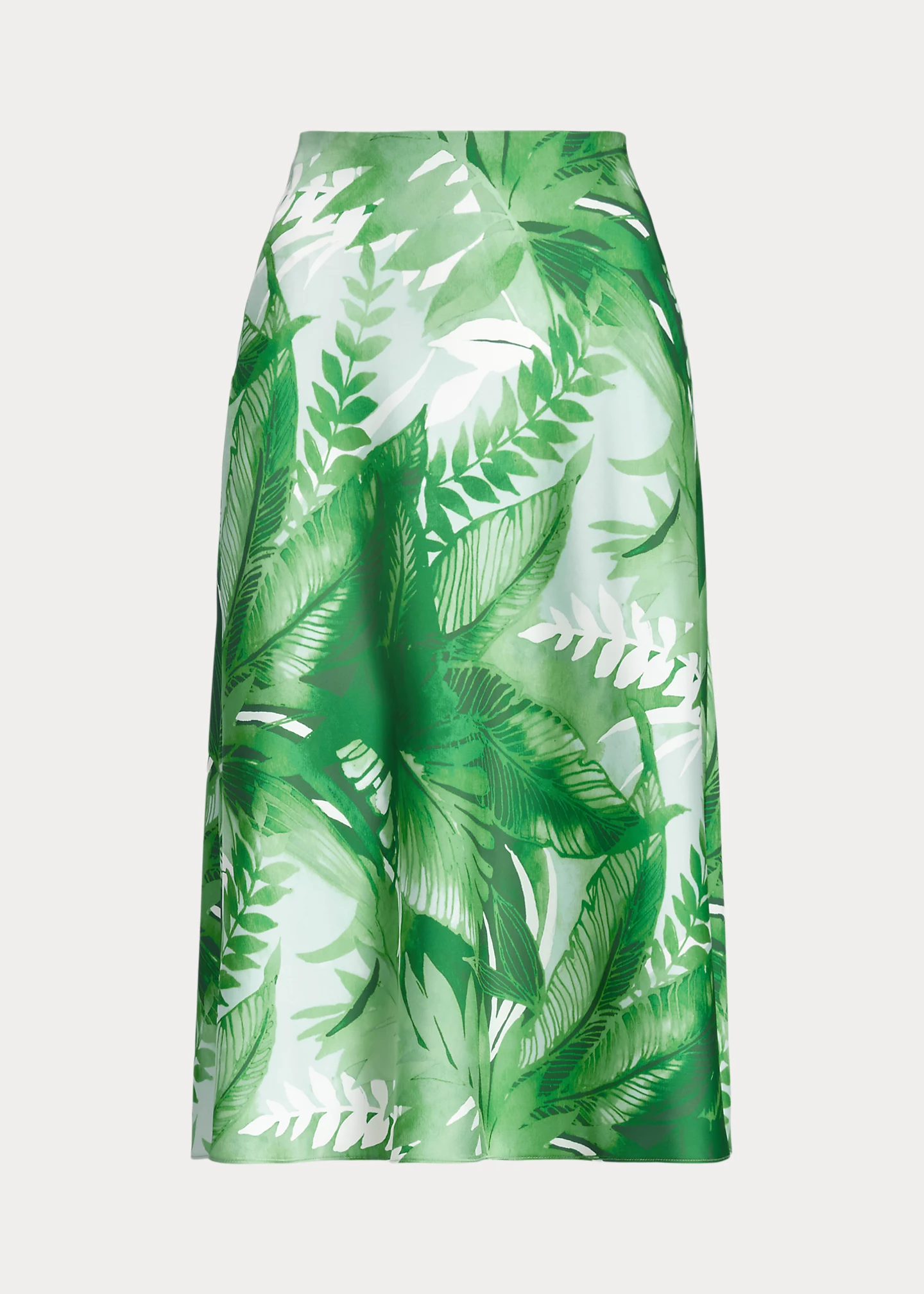 Palm Frond-Print Charmeuse Midi Skirt