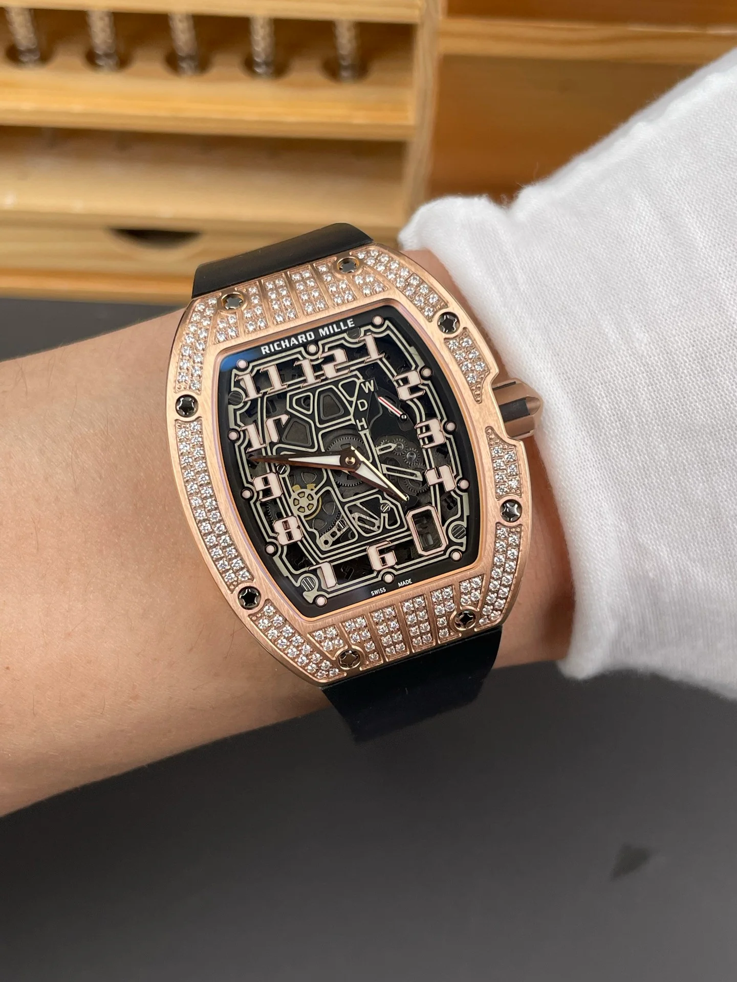 RM67-01 Full Diamond Rose Gold Case