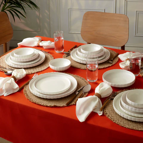 Service de table Karaca Stream Bone China Pumpkin 24 pièces pour 6 personnes, Blanc