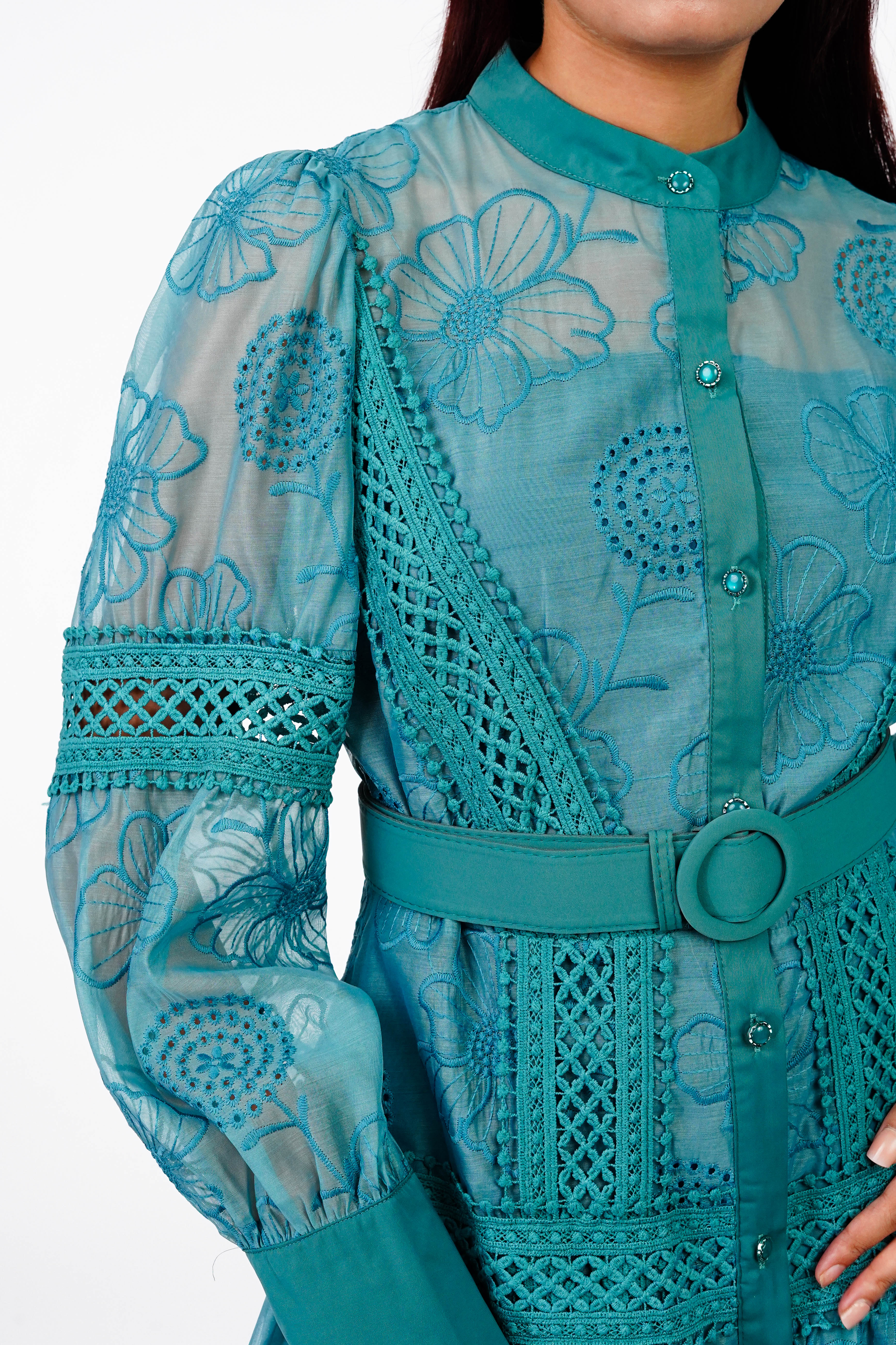 Signature Teal Cutwork Dress
