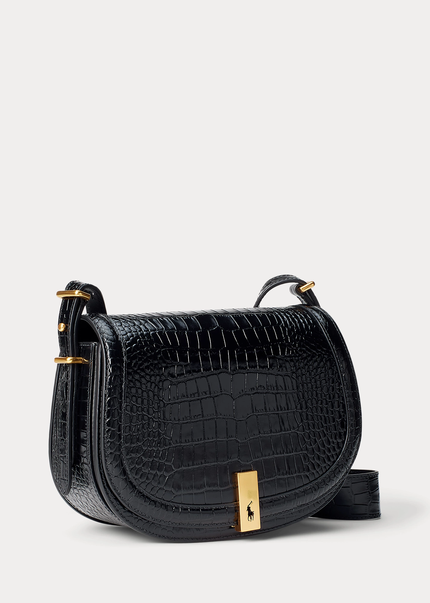 Polo ID Croc-Embossed Saddle Bag
