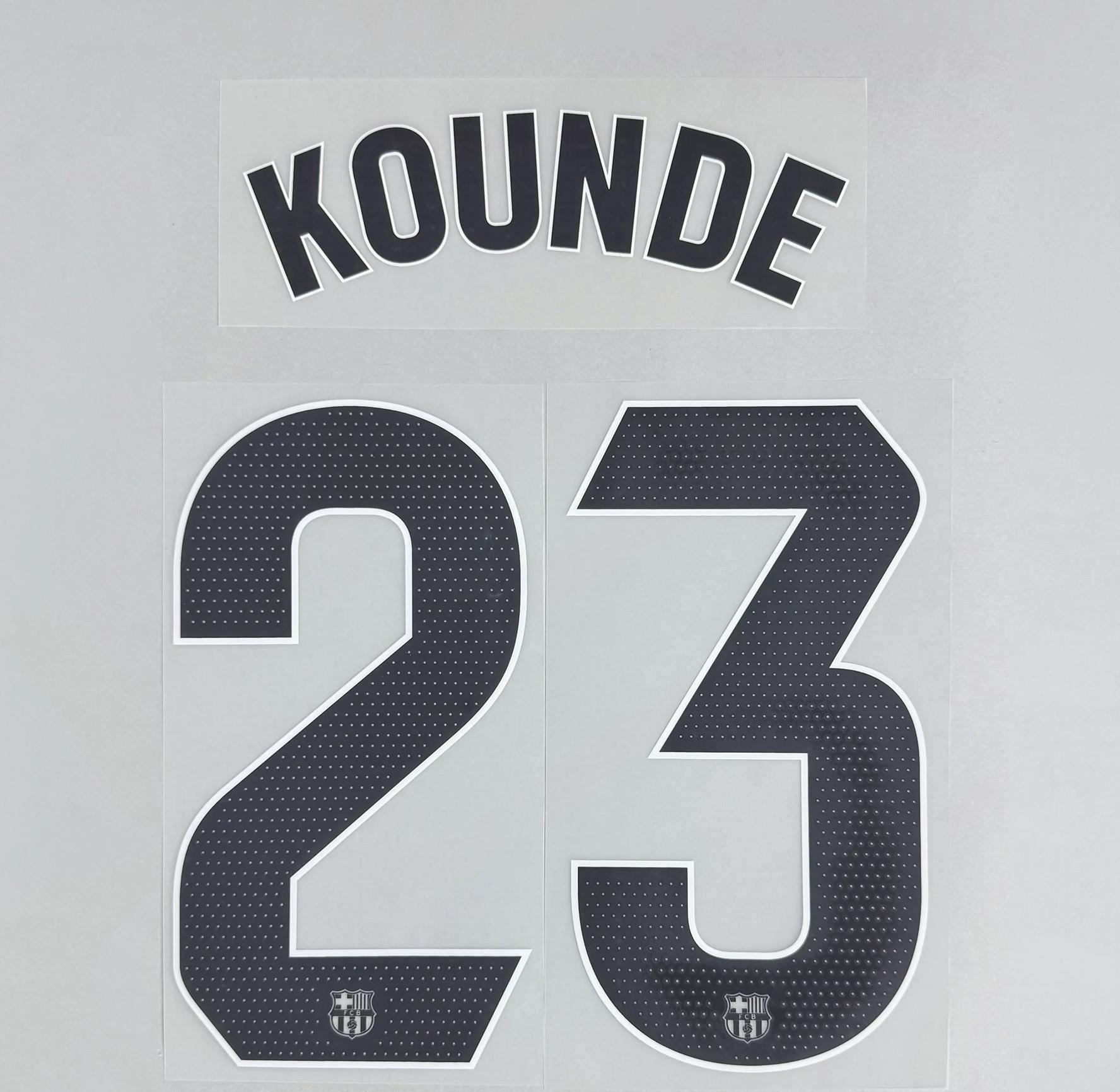 KOUNDE #23 FC Barcelona 2025-26 Away UCL Football Soccer Name & Number Set