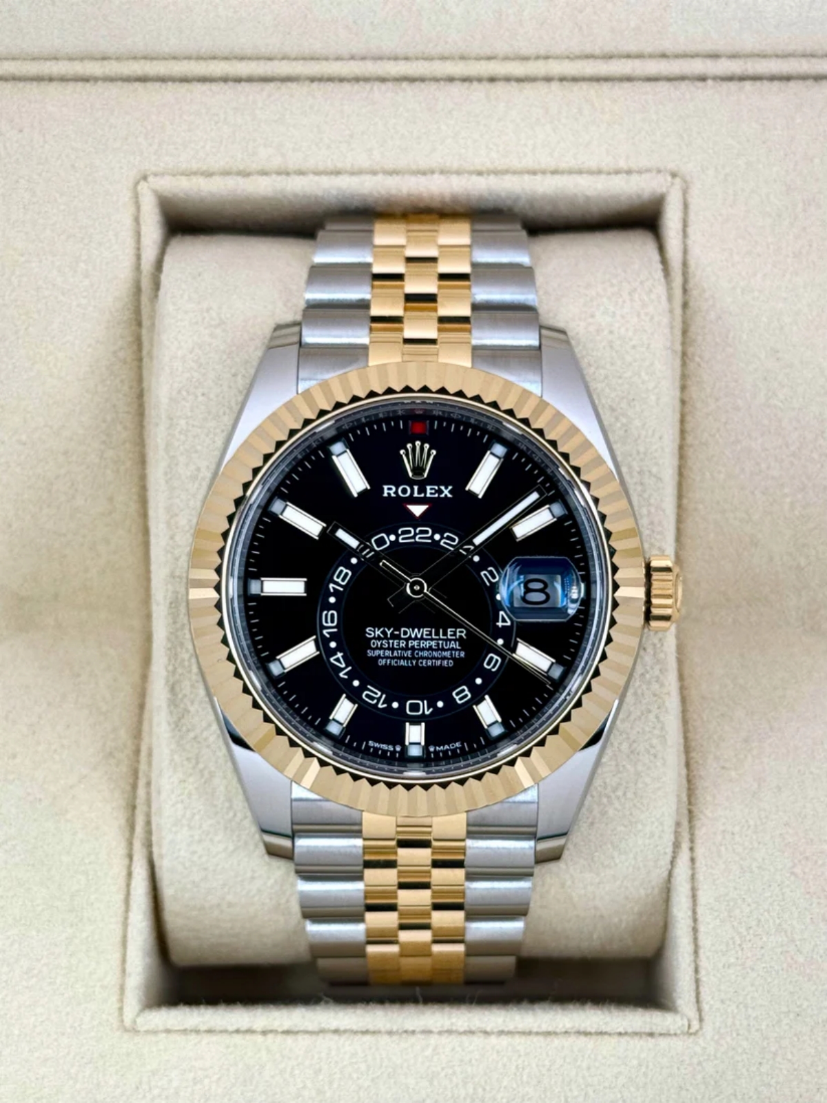 [2026 Mirror Grade]RLX  Sky-Dweller 42mm Two-Tone Yellow Gold Black Dial Jubilee - 336933 - New 2025