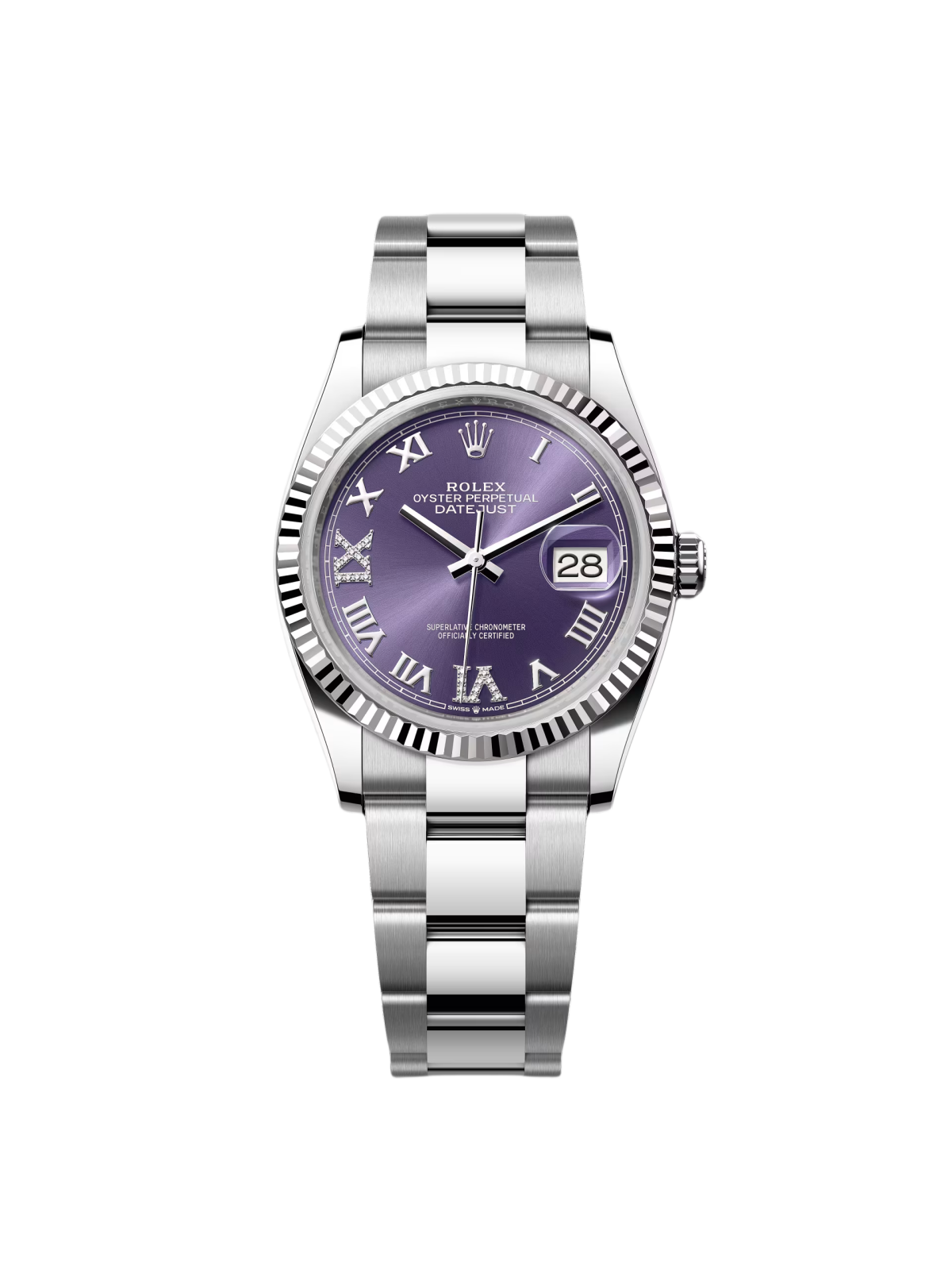 [2026 Mirror Grade]RLX  Datejust 36mm 126234 Datejust Aubergine Purple Diamond Roman Oyster Stainless Steel