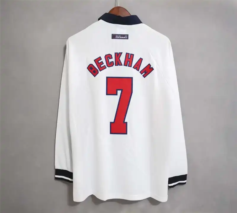 1998 England World Cup Home Retro Jersey Long Sleeve #7 BACKHAM #20 OWEN