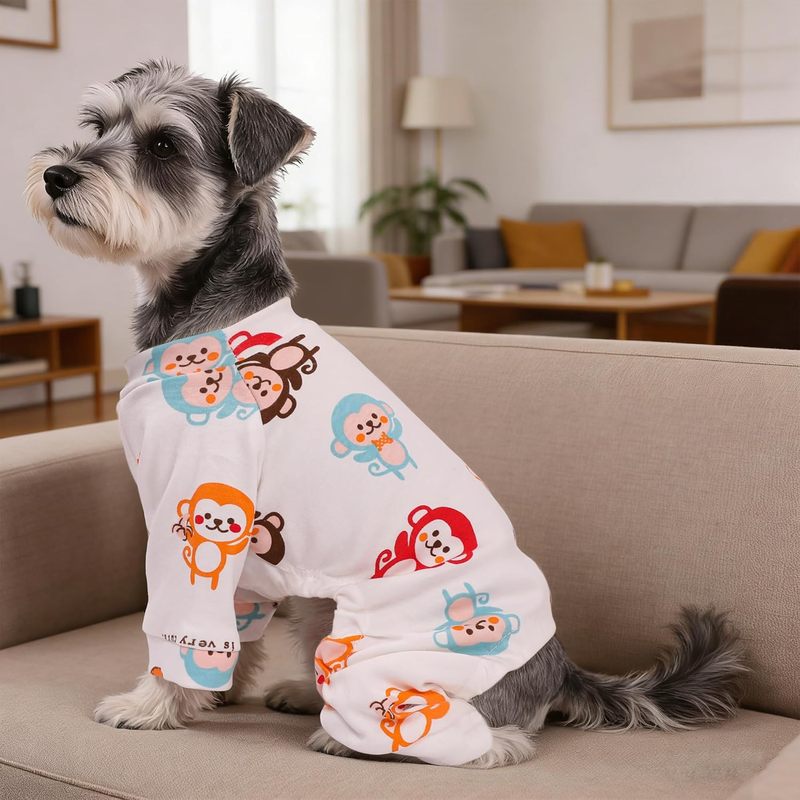 Dog Pajamas Comfy Dog Clothes for Small Dogs, 100% Cotton Dog Pjs Stretchy Breathable, Comfy Soft Pet Onesie Designed for Extra Small Sized Dogs Boy Girl Pet Jammies Outfits (Monkeys, Medium