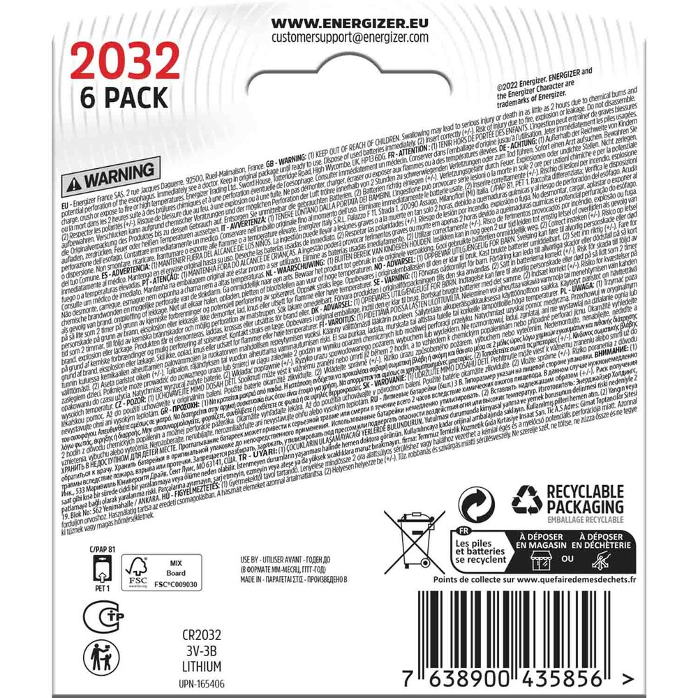 ENERGIZER Baterie specjalistyczne litowe 3V Energizer CR2032, 6szt