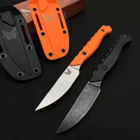 Outdoor Fixed Blade Straight Knife, RV Kitchen Knife, CNC Fine Grinding, 8Cr13Mov Cutting Edge, BM15700 Model, Tactical Straight Knife with Kydex Sheath – Built for Extreme Environments